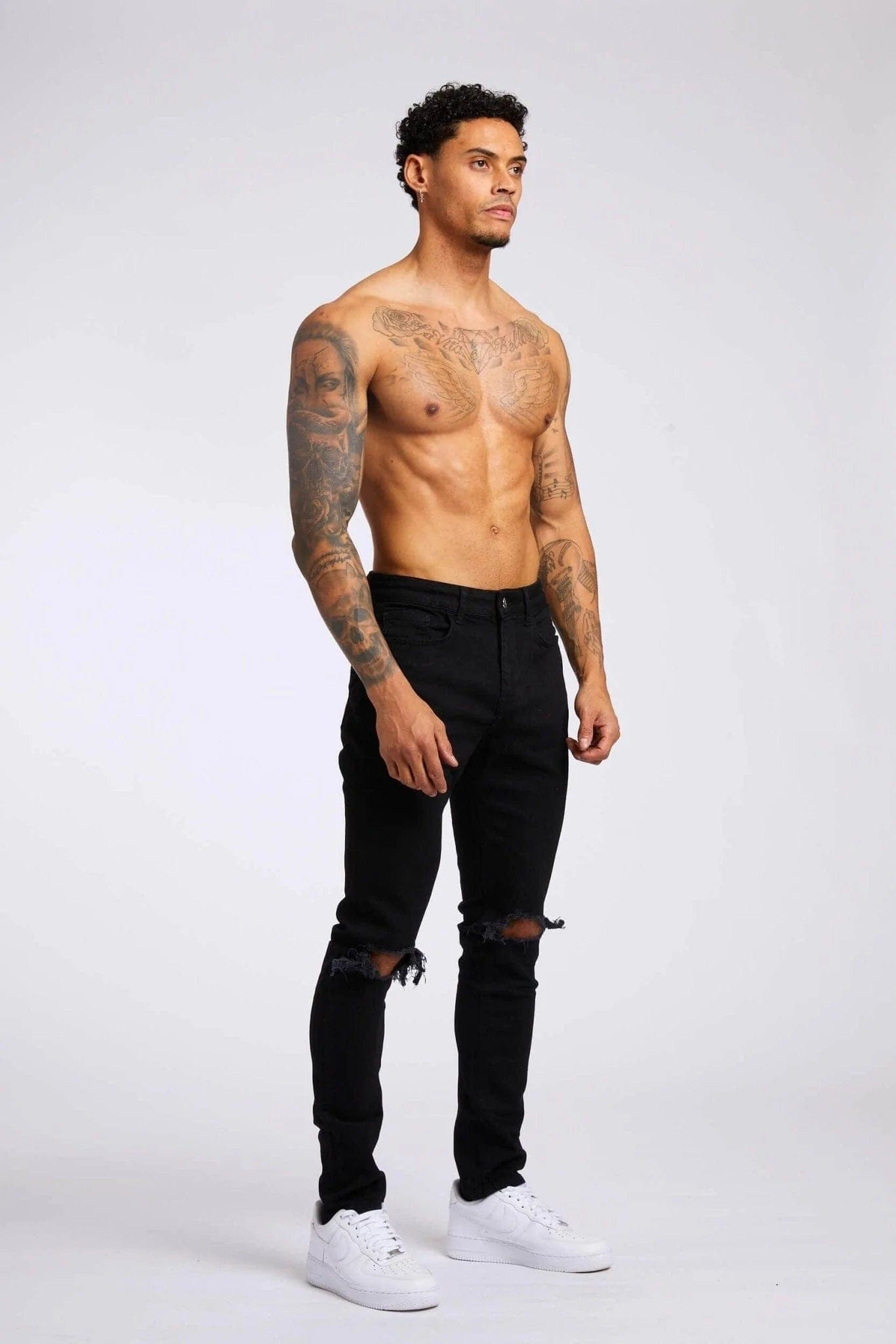 Legend London Jeans SLIM FIT JEANS - BLACK DESTROYED KNEE