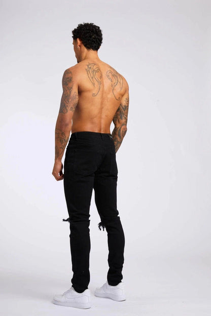Legend London Jeans SLIM FIT JEANS - BLACK DESTROYED KNEE