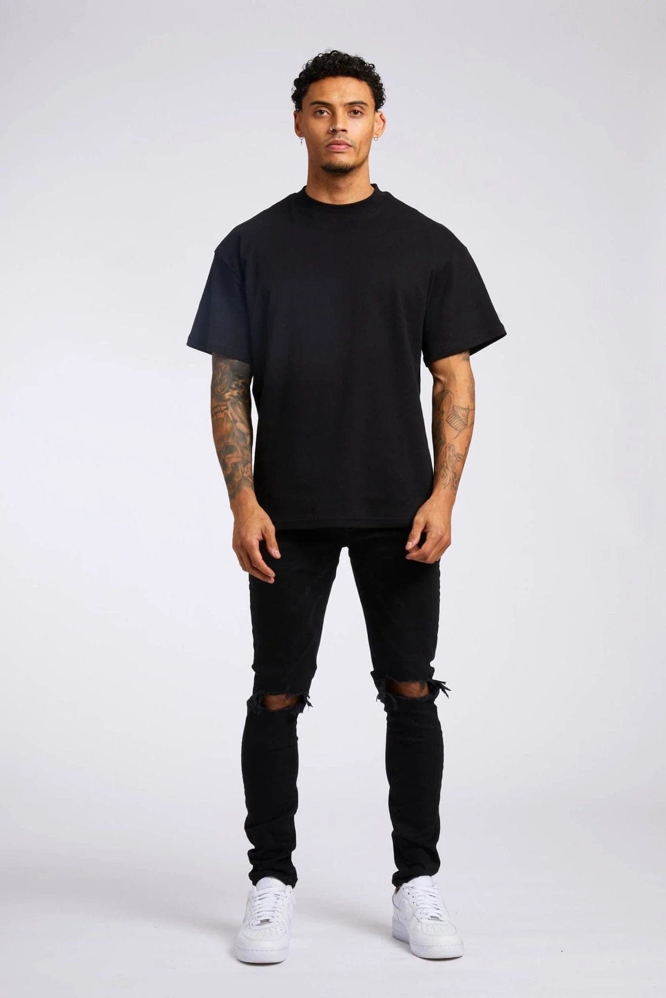Legend London Jeans SLIM FIT JEANS - BLACK DESTROYED KNEE