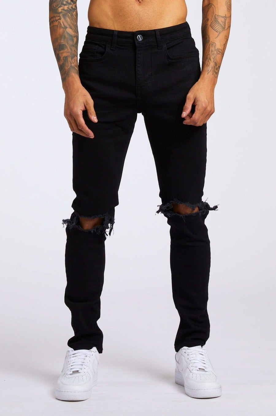 Legend London Jeans SLIM FIT JEANS - BLACK DESTROYED KNEE