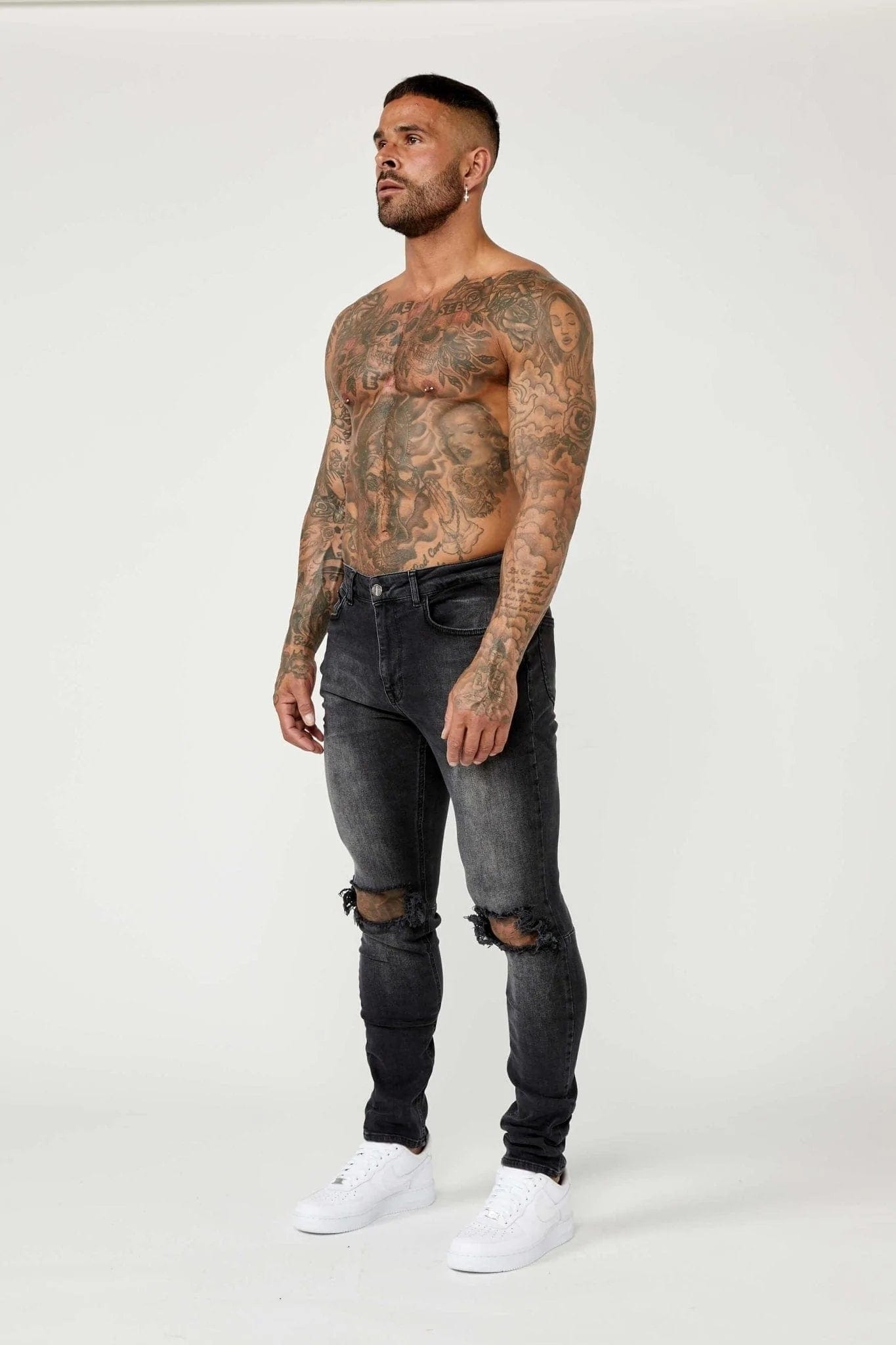 Legend London Jeans SLIM FIT JEANS - GREY WASH DESTROYED KNEE