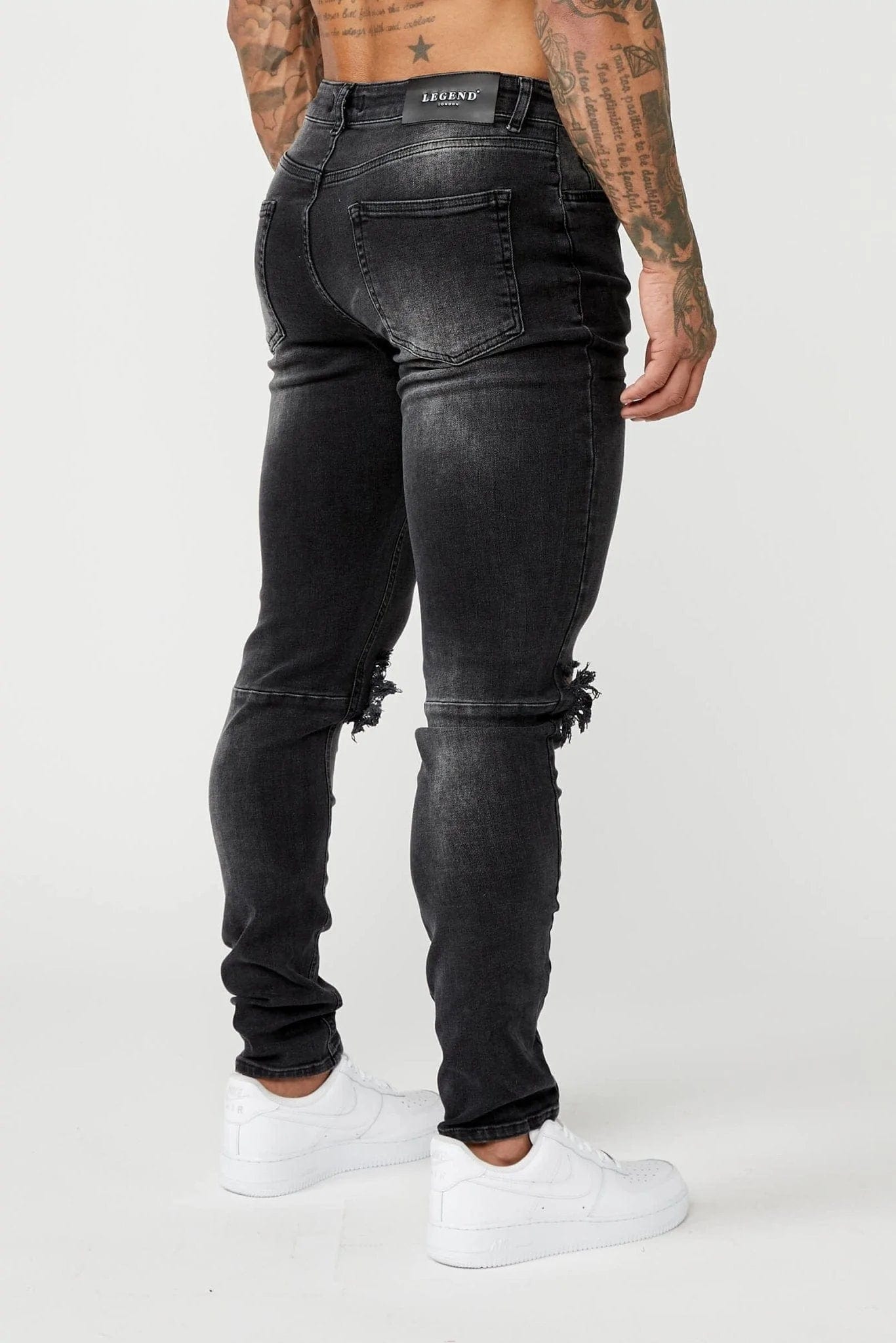 Legend London Jeans SLIM FIT JEANS - GREY WASH DESTROYED KNEE