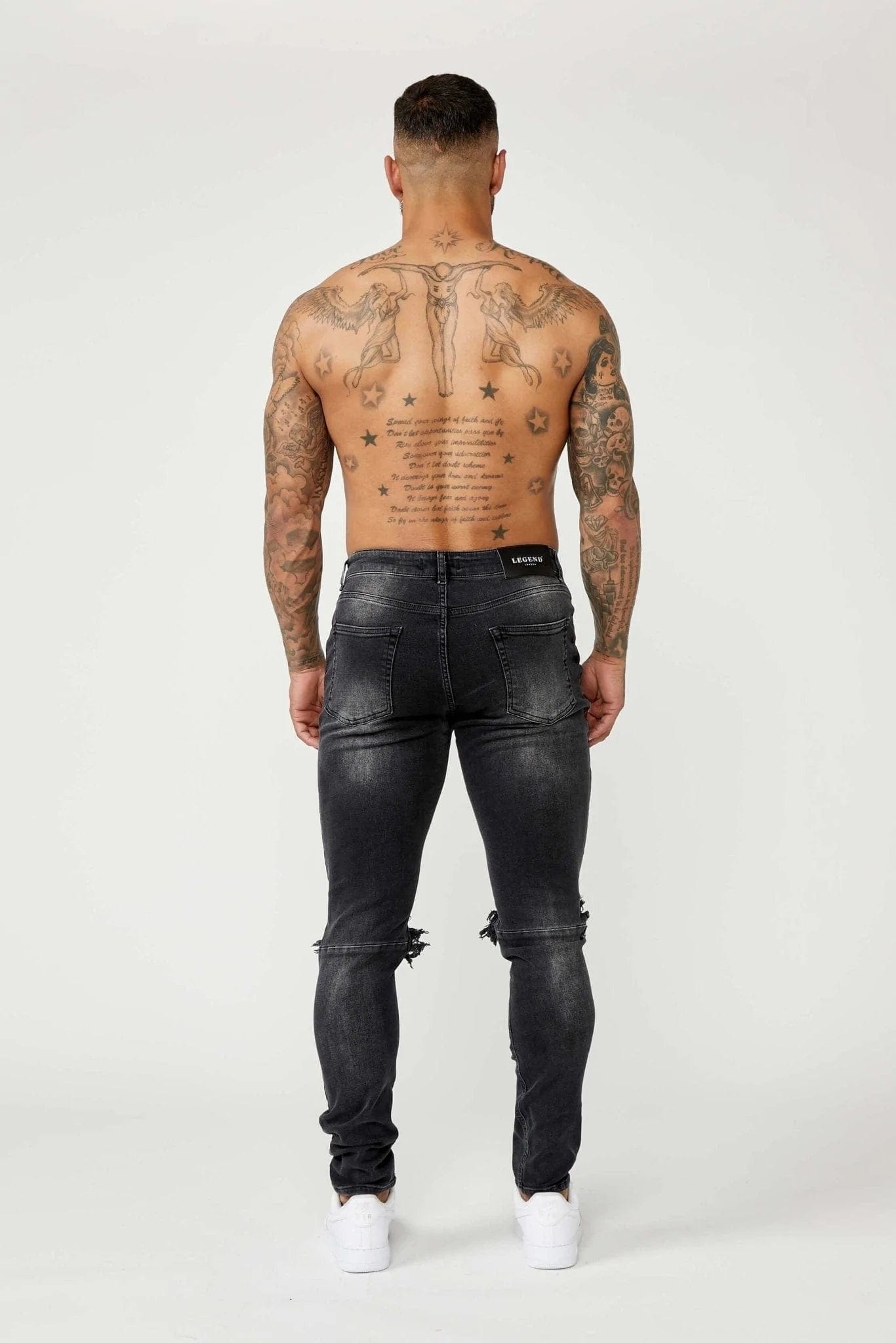 Legend London Jeans SLIM FIT JEANS - GREY WASH DESTROYED KNEE