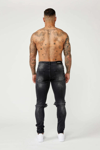 Legend London Jeans SLIM FIT JEANS - GREY WASH DESTROYED KNEE