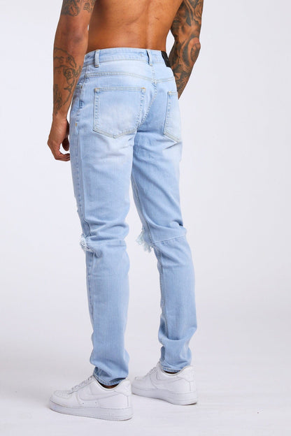 Legend London Jeans SLIM FIT JEANS - LIGHT BLUE WASH DESTROYED KNEE