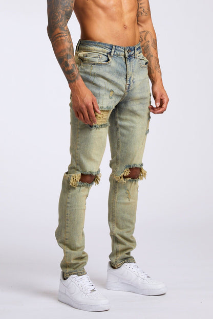 Legend London Jeans SLIM FIT JEANS - VINTAGE STONE WASH RIPPED &amp; REPAIRED