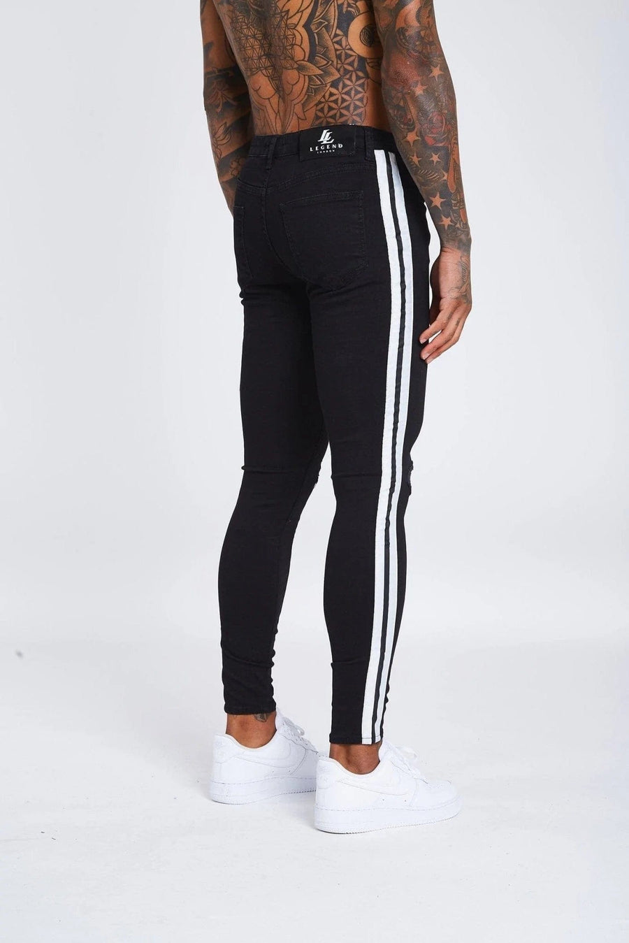 Legend London Jeans SPRAY ON BLACK JEANS WHITE STRIPED - RIPPED KNEE