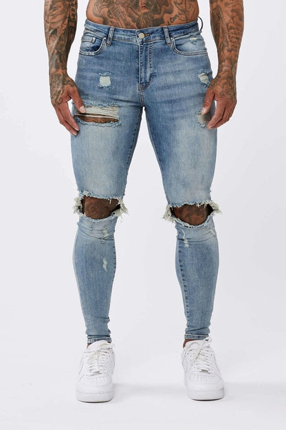 Legend London Jeans STRONG WASHED DARK BLUE SPRAY ON JEANS - RIPPED &amp; REPAIRED