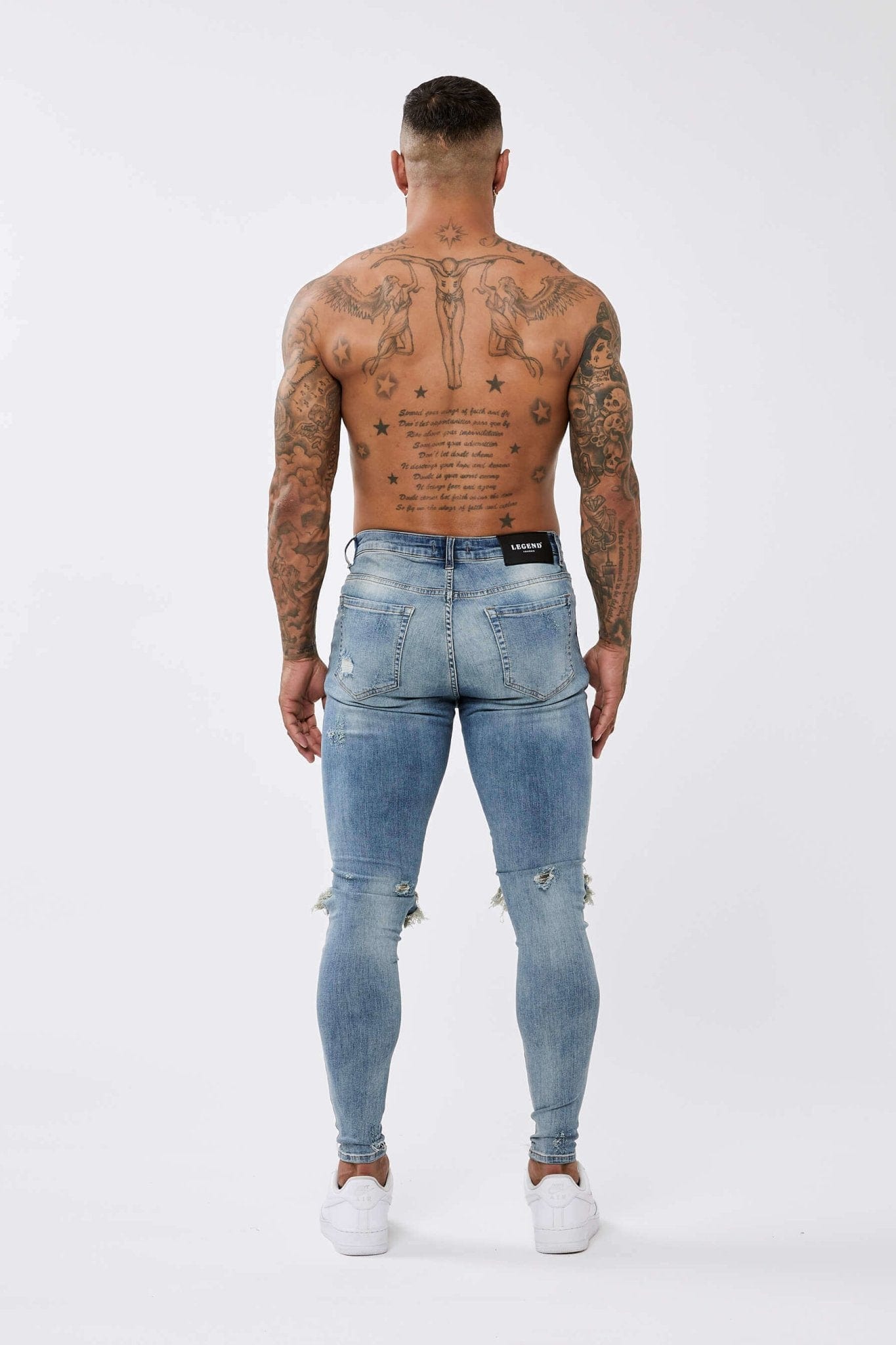 Legend London Jeans STRONG WASHED DARK BLUE SPRAY ON JEANS - RIPPED &amp; REPAIRED