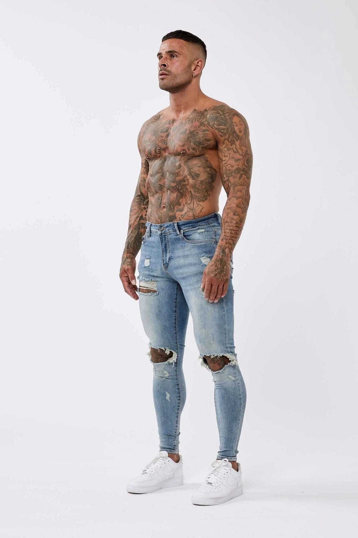 Legend London Jeans STRONG WASHED DARK BLUE SPRAY ON JEANS - RIPPED &amp; REPAIRED