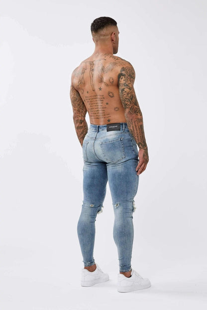 Legend London Jeans STRONG WASHED DARK BLUE SPRAY ON JEANS - RIPPED &amp; REPAIRED