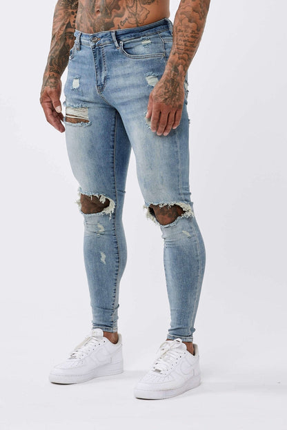 Legend London Jeans STRONG WASHED DARK BLUE SPRAY ON JEANS - RIPPED &amp; REPAIRED