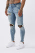 Legend London Jeans STRONG WASHED DARK BLUE SPRAY ON JEANS - RIPPED & REPAIRED