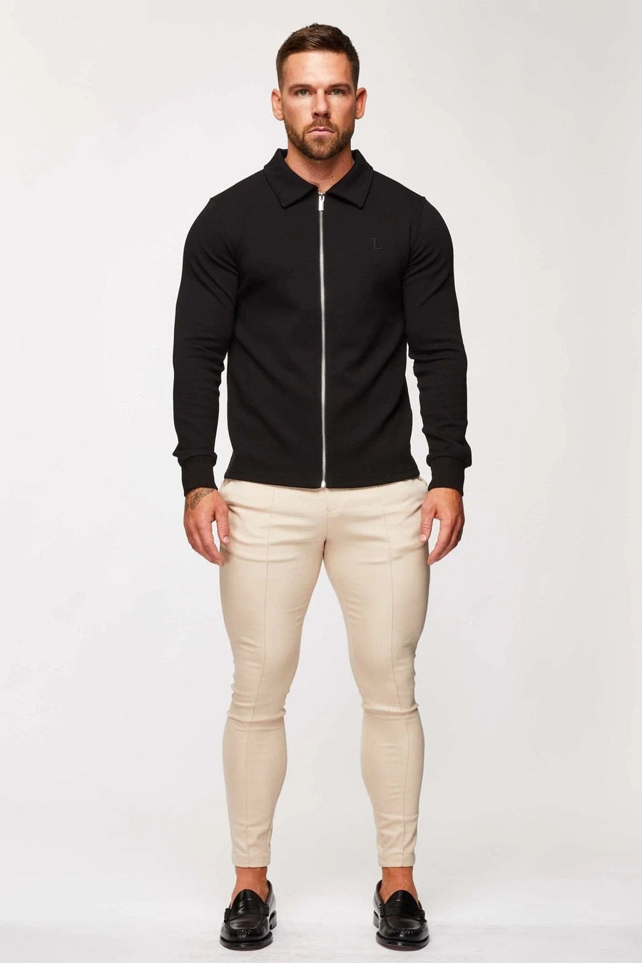 Legend London Polo CORE POLO ZIP THROUGH SHIRT - BLACK