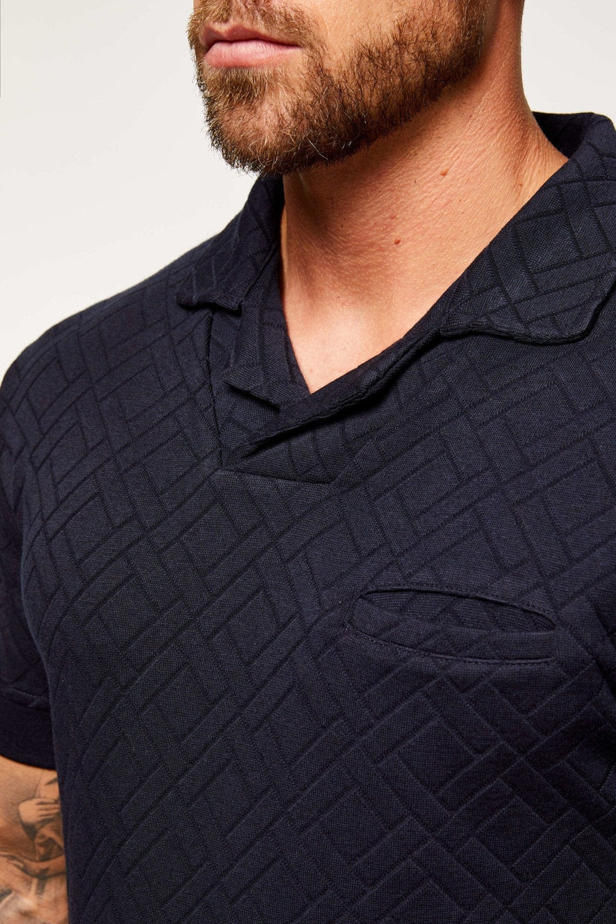 Legend London Polo JACQUARD REVERE COLLAR POLO - NAVY