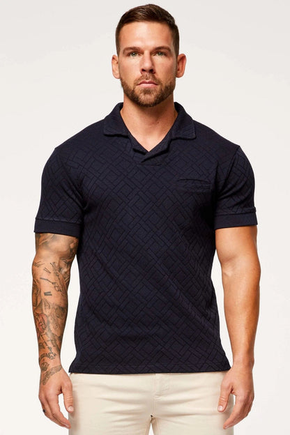 Legend London Polo JACQUARD REVERE COLLAR POLO - NAVY