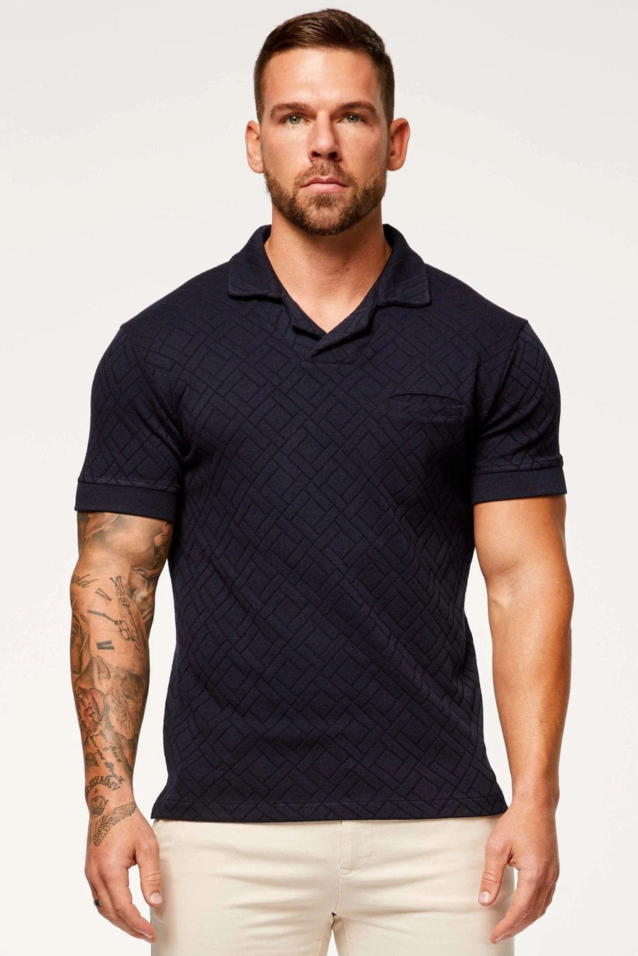 Legend London Polo JACQUARD REVERE COLLAR POLO - NAVY