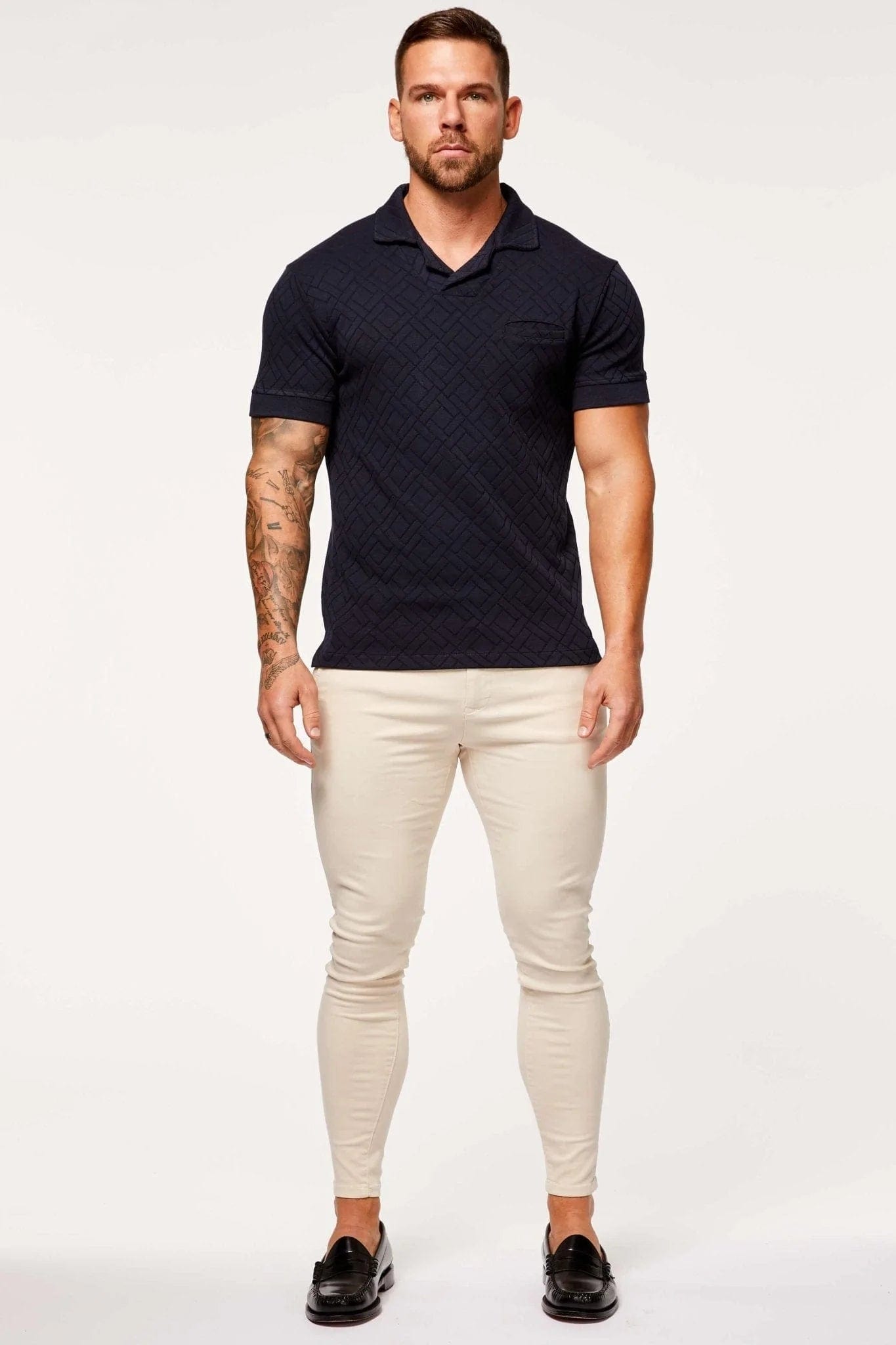 Legend London Polo JACQUARD REVERE COLLAR POLO - NAVY