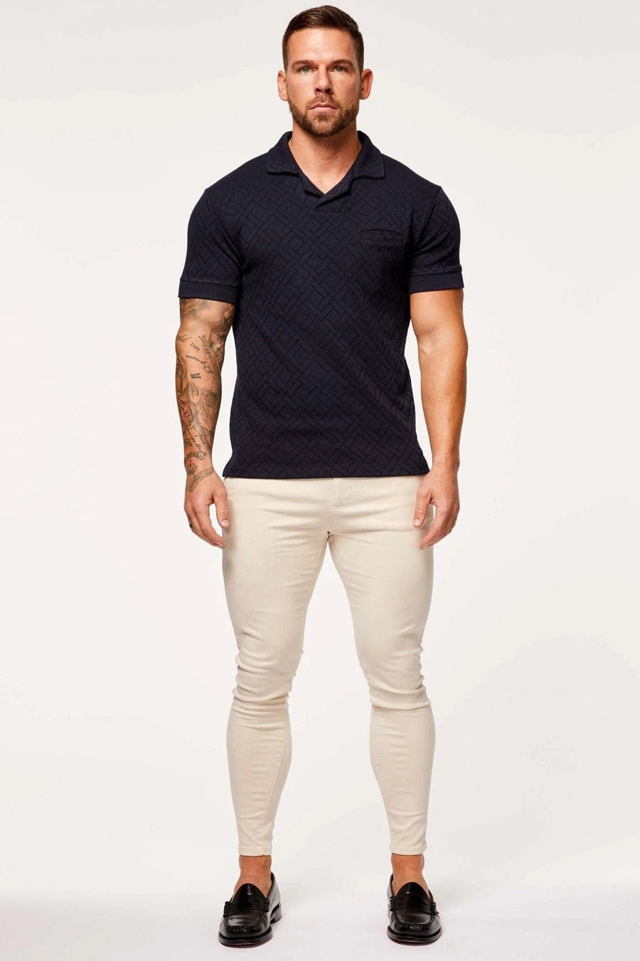 Legend London Polo JACQUARD REVERE COLLAR POLO - NAVY