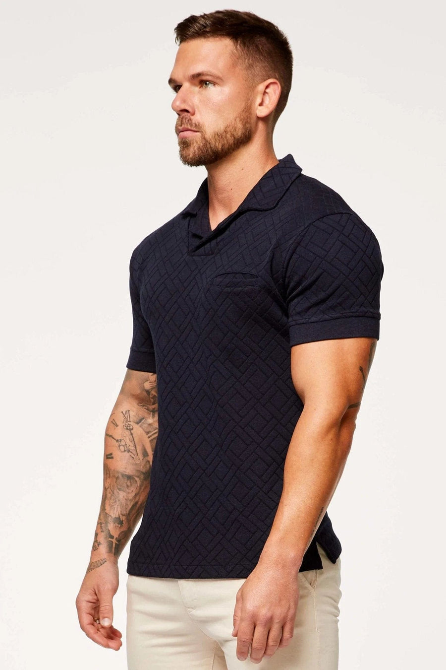 Legend London Polo JACQUARD REVERE COLLAR POLO - NAVY