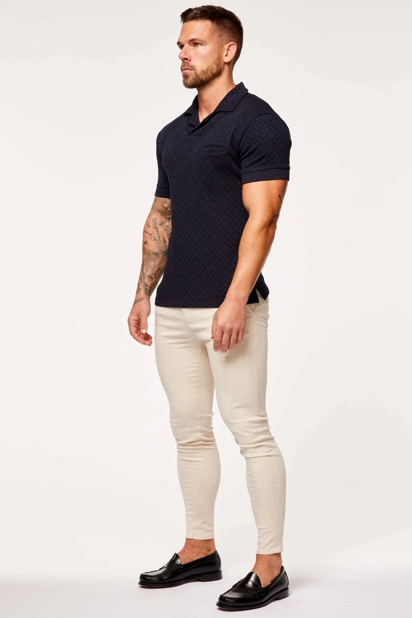 JACQUARD REVERE COLLAR POLO NAVY