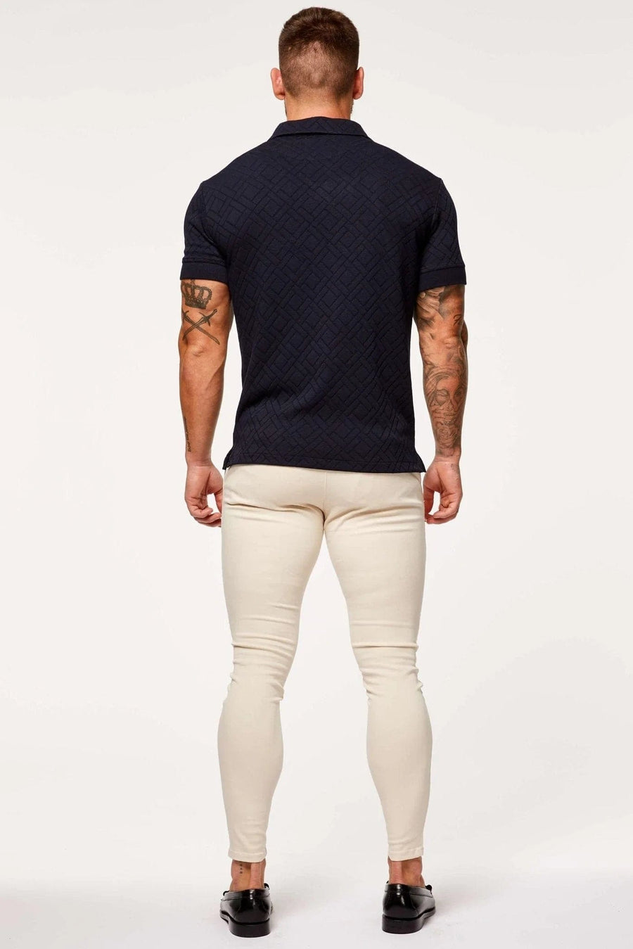 Legend London Polo JACQUARD REVERE COLLAR POLO - NAVY