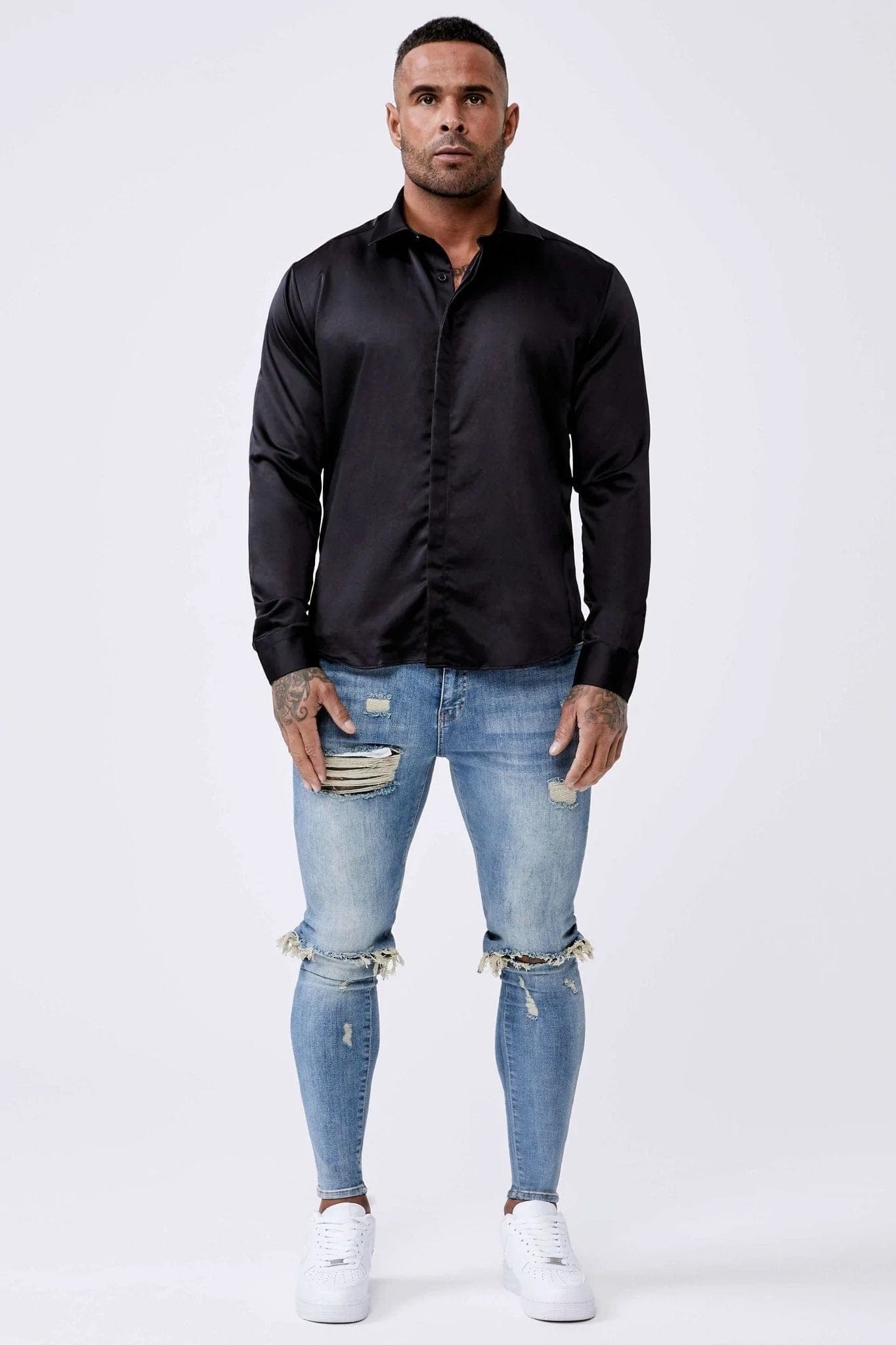 Legend London Shirts Long Sleeve Satin Shirt – Black