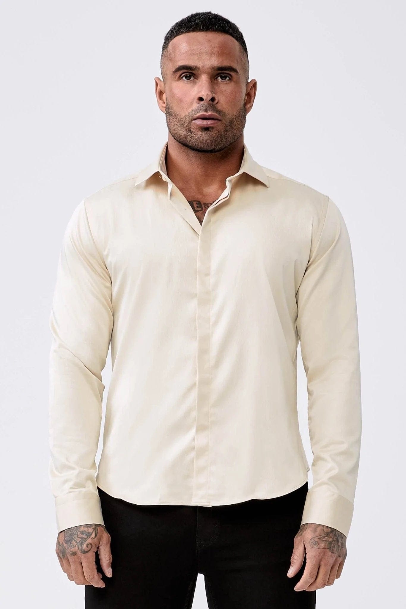 Legend London Shirts Long Sleeve Satin Shirt – Champagne