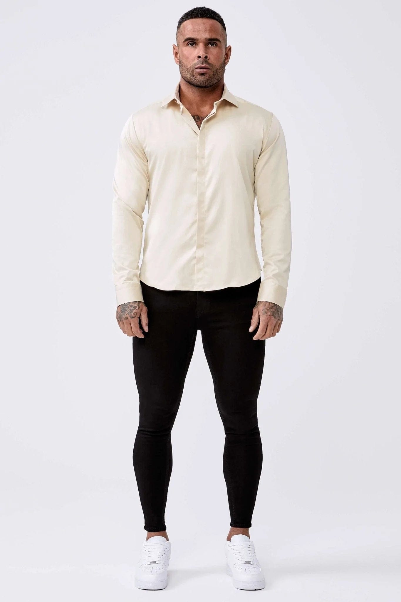 Legend London Shirts Long Sleeve Satin Shirt – Champagne