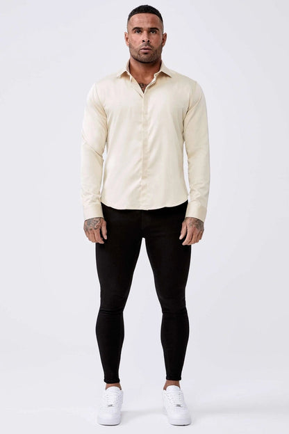 Legend London Shirts Long Sleeve Satin Shirt – Champagne
