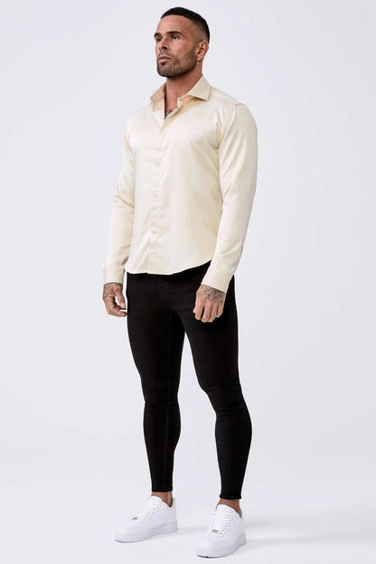 Legend London Shirts Long Sleeve Satin Shirt – Champagne