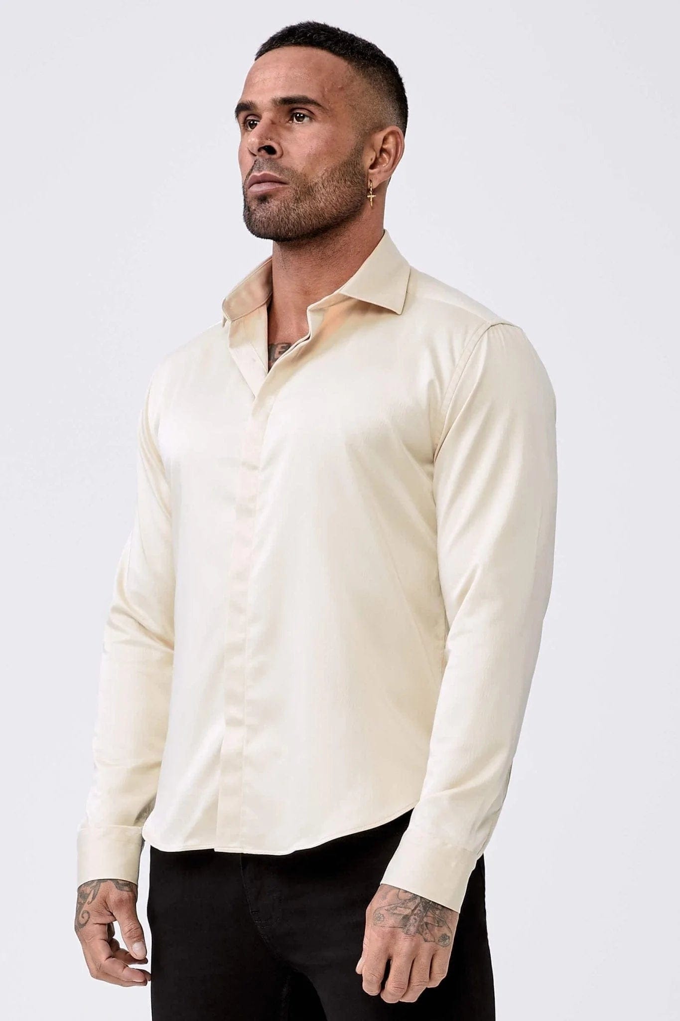 Legend London Shirts Long Sleeve Satin Shirt – Champagne