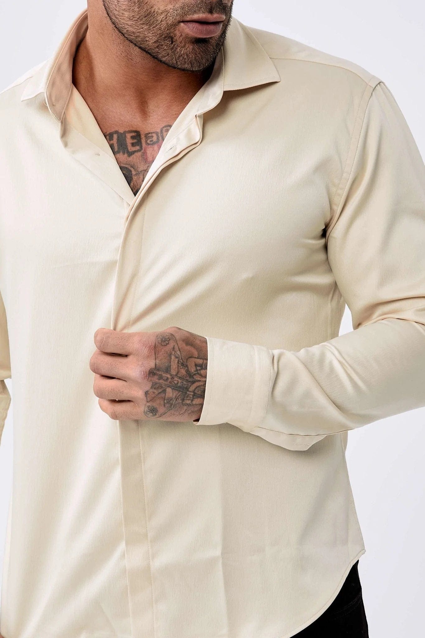 Legend London Shirts Long Sleeve Satin Shirt – Champagne