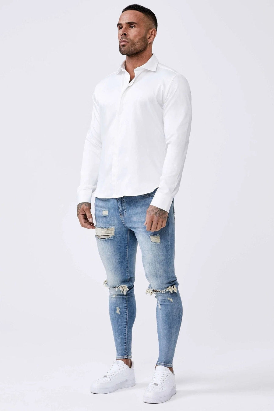 Legend London Shirts Long Sleeve Satin Shirt – White