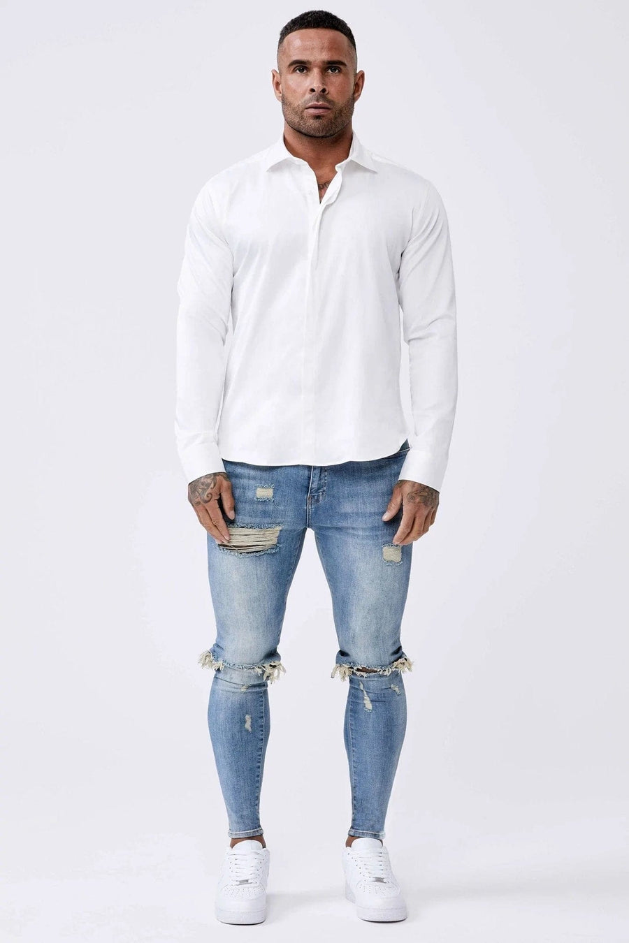 Legend London Shirts Long Sleeve Satin Shirt – White