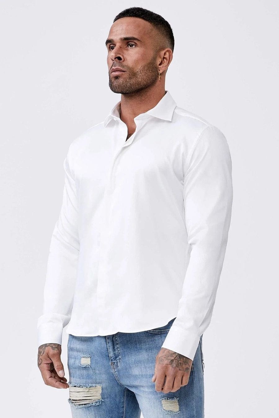 Legend London Shirts Long Sleeve Satin Shirt – White