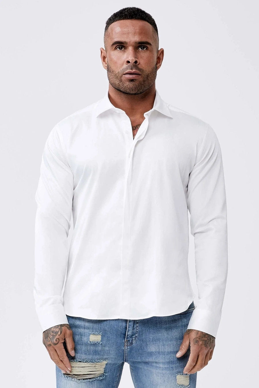 Legend London Shirts Long Sleeve Satin Shirt – White
