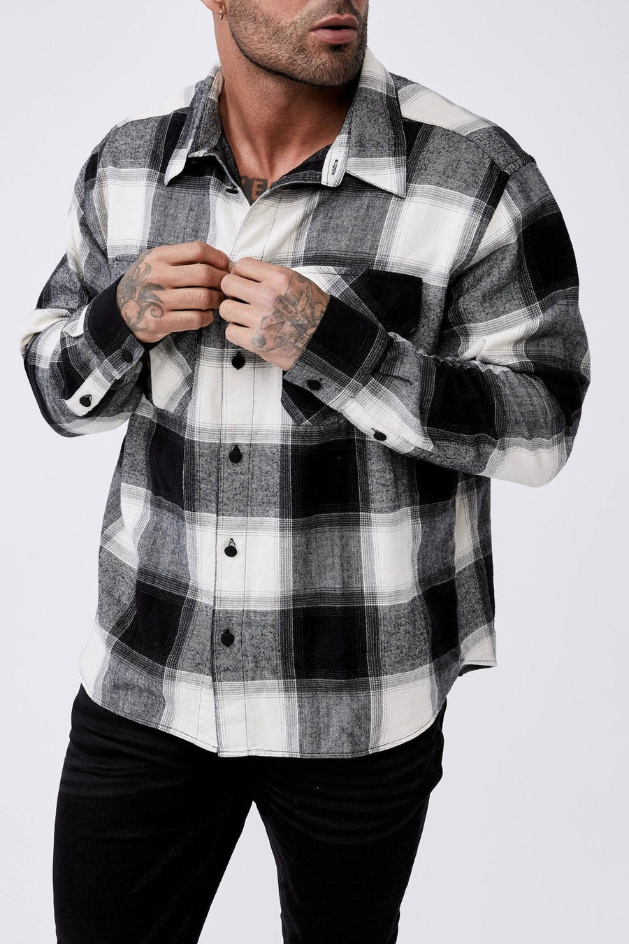 Legend London Shirts PLAID FLANNEL - BLACK & WHITE