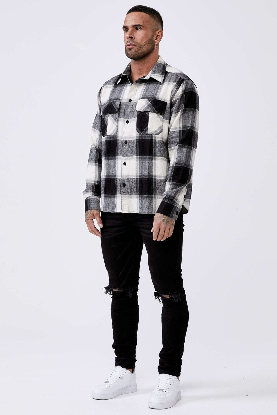 Legend London Shirts PLAID FLANNEL - BLACK & WHITE