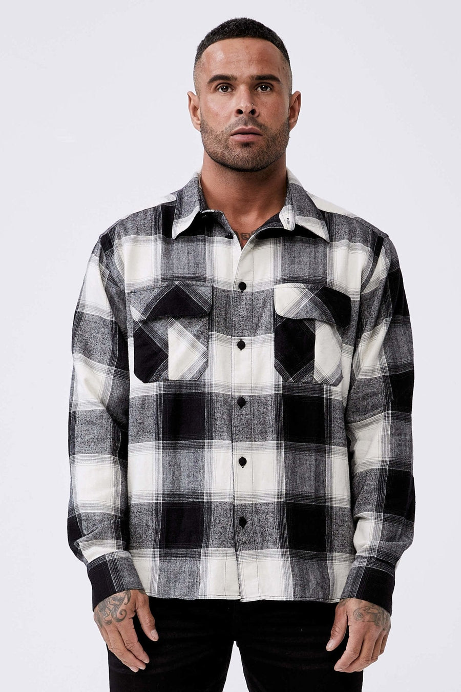 Legend London Shirts PLAID FLANNEL - BLACK & WHITE