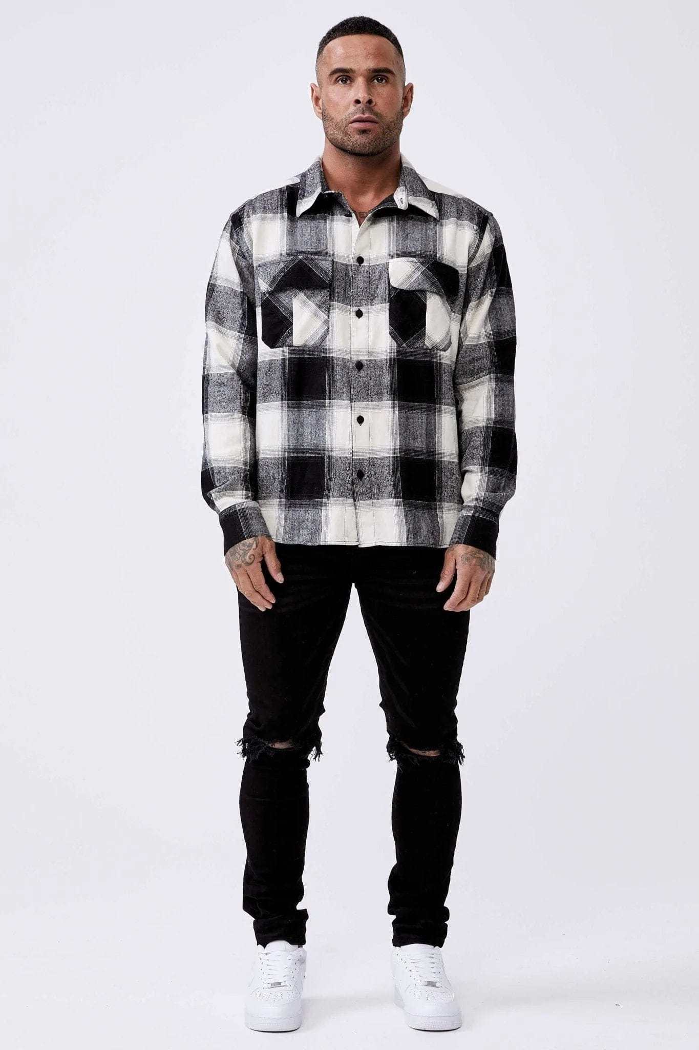 PLAID FLANNEL BLACK WHITE Legend London