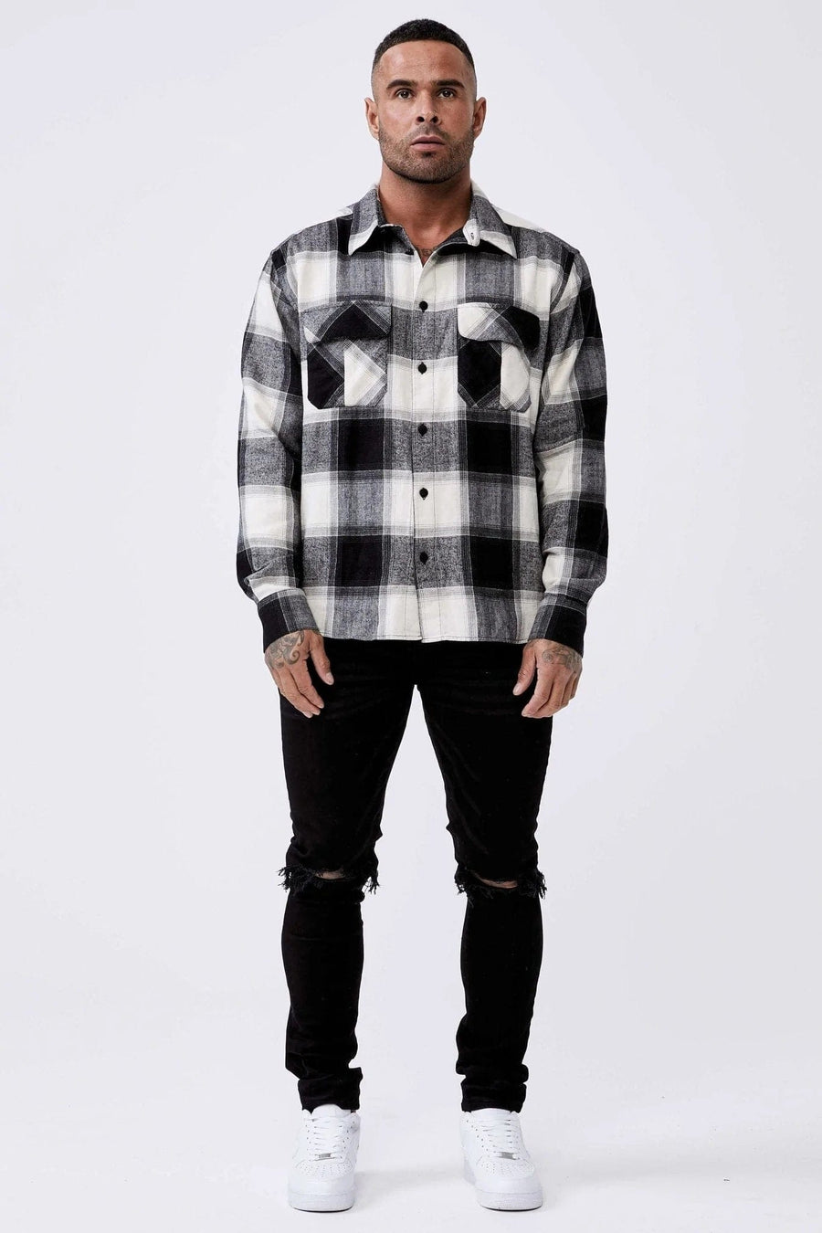 Legend London Shirts PLAID FLANNEL - BLACK & WHITE