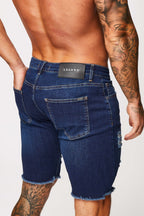 Legend London korte donkerblauwe denimshorts - gescheurd en gerepareerd