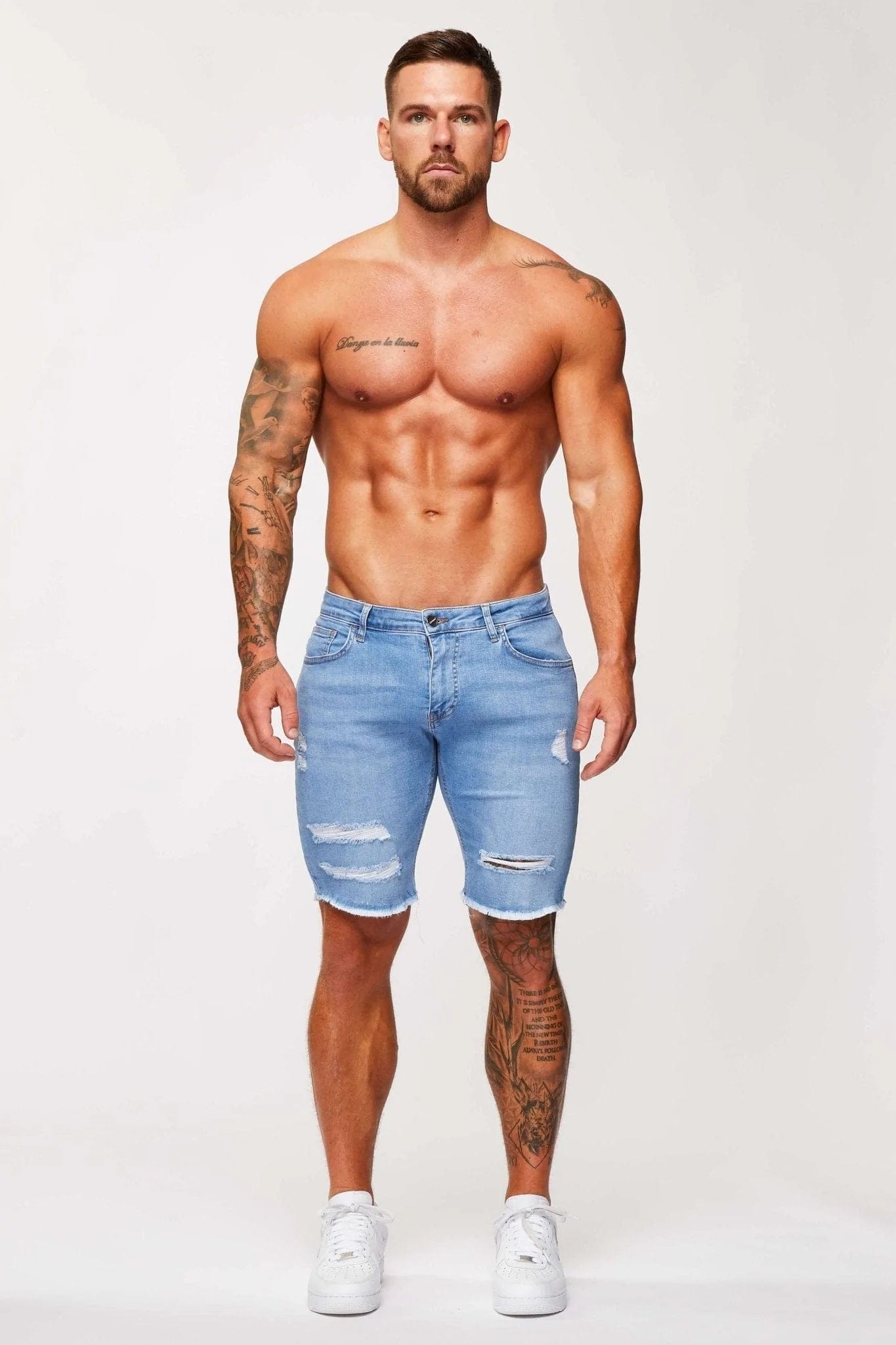 Legend London Shorts Light Blue Denim Shorts - Ripped &amp; Repaired