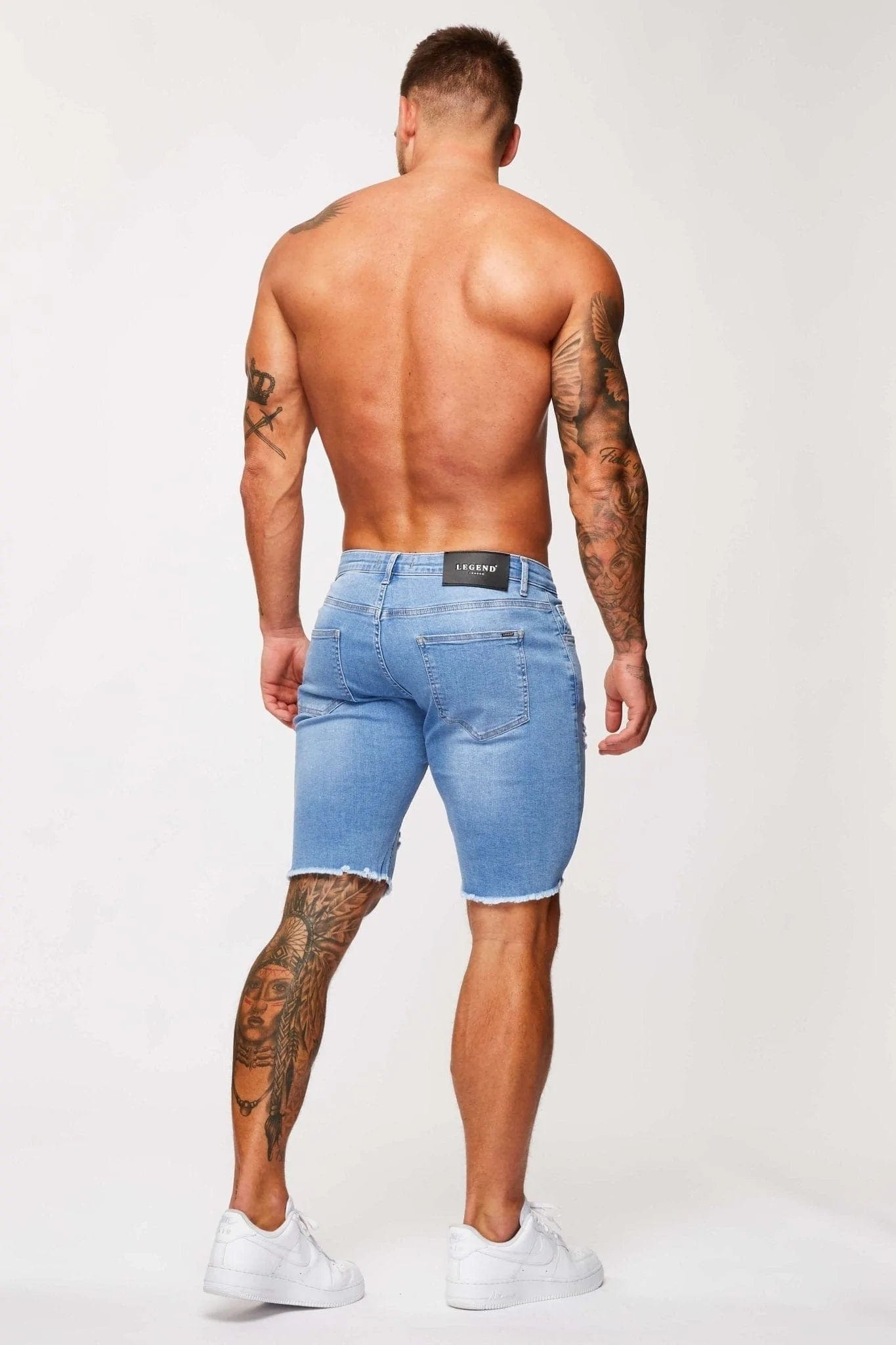 Legend London Shorts Light Blue Denim Shorts - Ripped &amp; Repaired