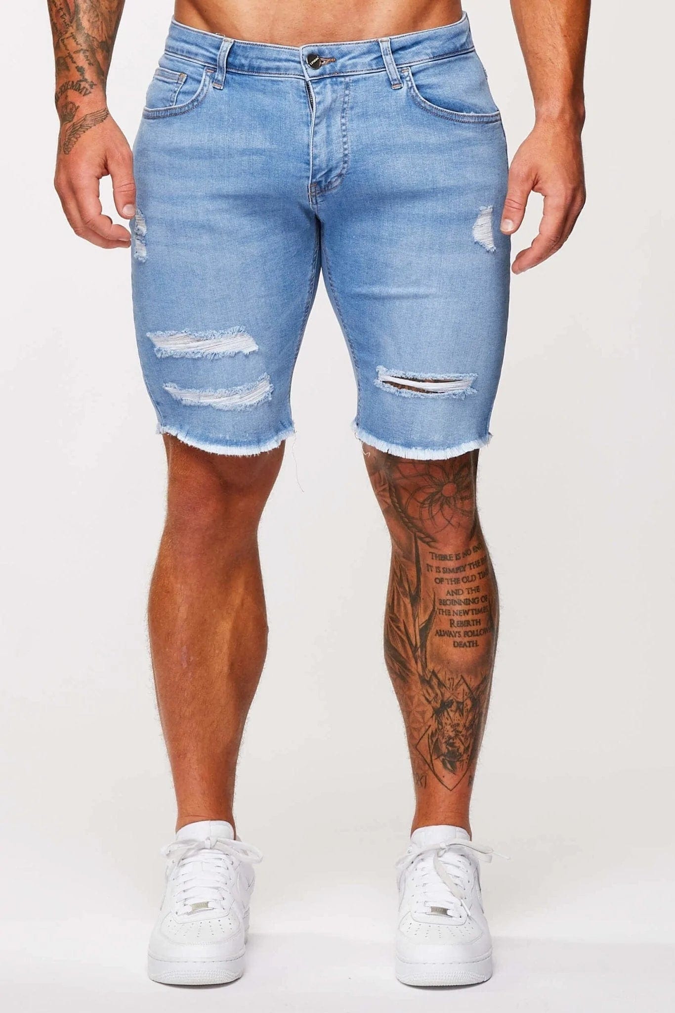 Legend London Shorts Light Blue Denim Shorts - Ripped &amp; Repaired