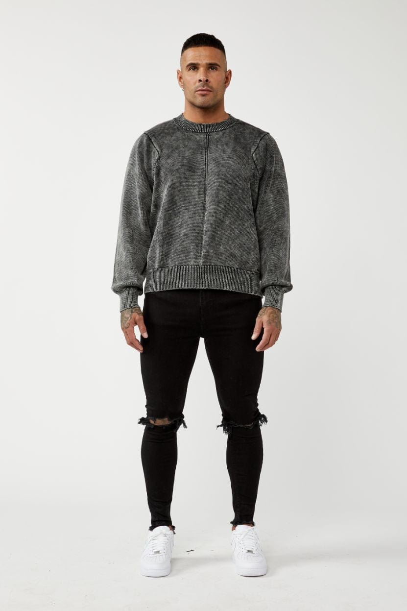 Legend London Sweaters PANEL KNIT SWEATER - WASHED GREY