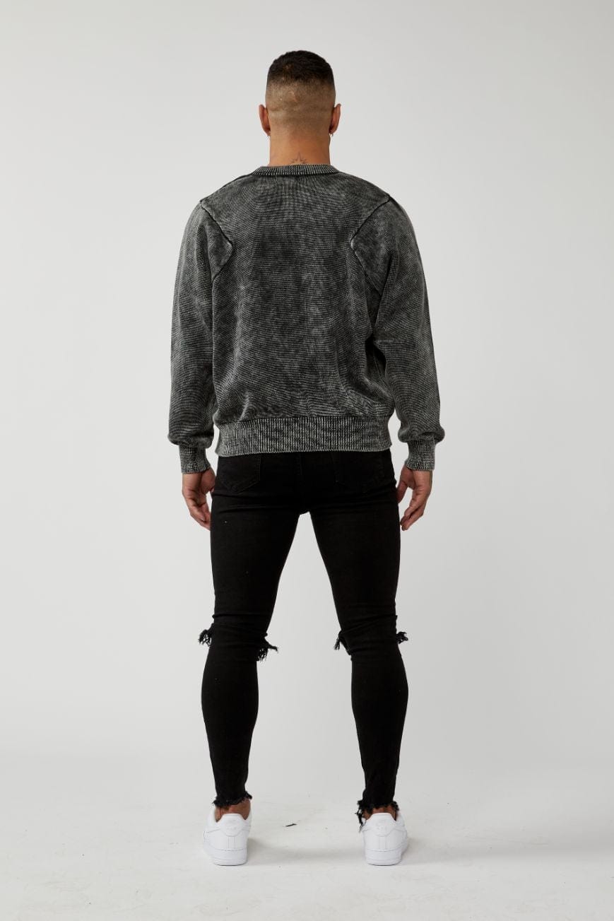 Legend London Sweaters PANEL KNIT SWEATER - WASHED GREY