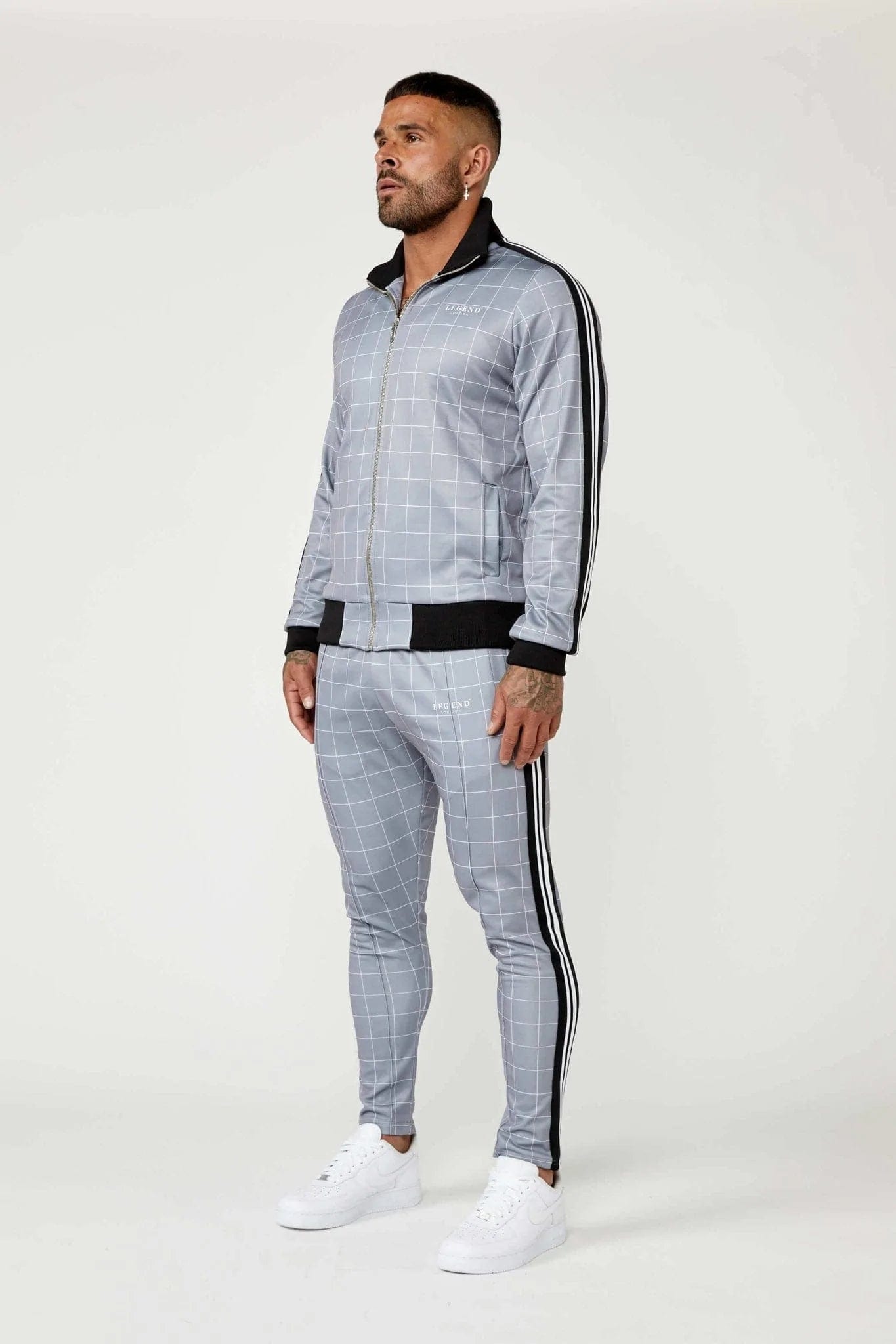 Legend London Tracksuit Track Jacket In Windowpane Check - Grey