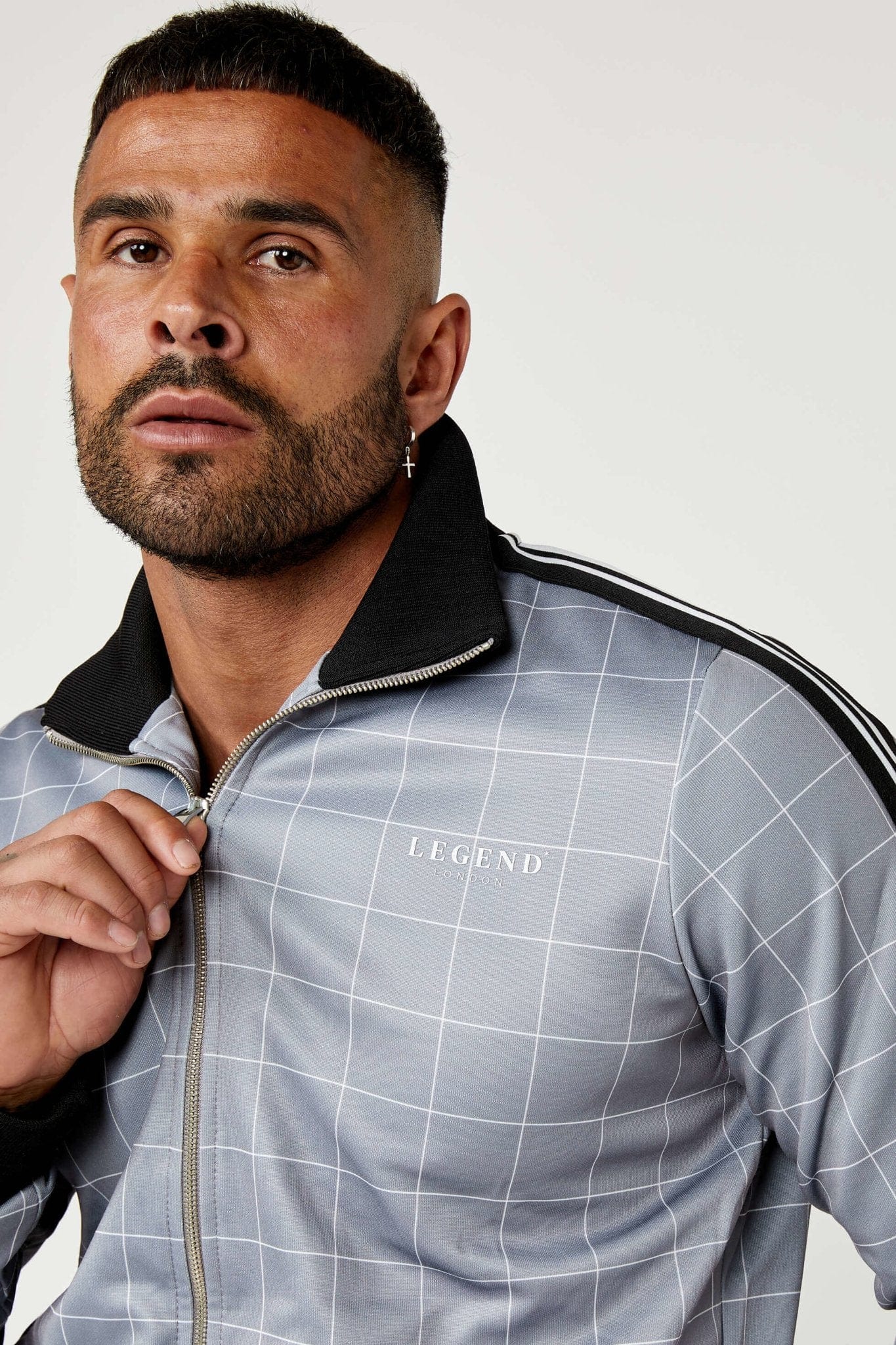 Legend London Tracksuit Track Jacket In Windowpane Check - Grey